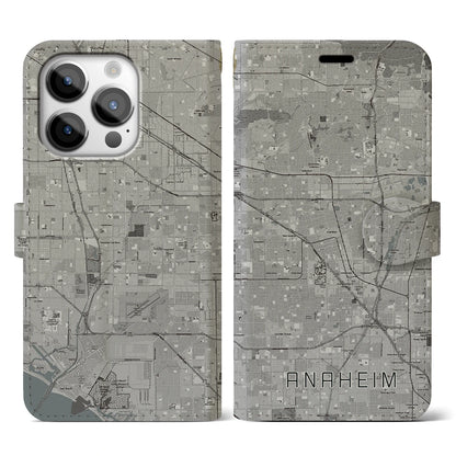 【アナハイム（アメリカ）】地図柄iPhoneケース（手帳タイプ）モノトーン・iPhone 14 Pro 用