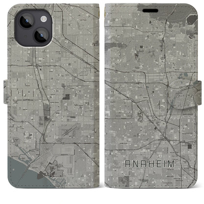 【アナハイム（アメリカ）】地図柄iPhoneケース（手帳タイプ）モノトーン・iPhone 14 Plus 用