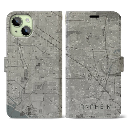 【アナハイム（アメリカ）】地図柄iPhoneケース（手帳タイプ）モノトーン・iPhone 15 用