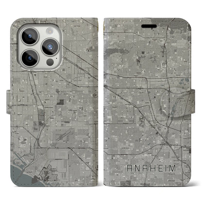 【アナハイム（アメリカ）】地図柄iPhoneケース（手帳タイプ）モノトーン・iPhone 15 Pro 用