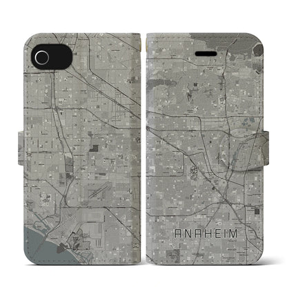 【アナハイム（アメリカ）】地図柄iPhoneケース（手帳タイプ）モノトーン・iPhone SE（第3 / 第2世代） / 8 / 7 / 6s / 6 用