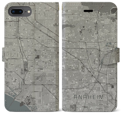 【アナハイム（アメリカ）】地図柄iPhoneケース（手帳タイプ）モノトーン・iPhone 8Plus /7Plus / 6sPlus / 6Plus 用