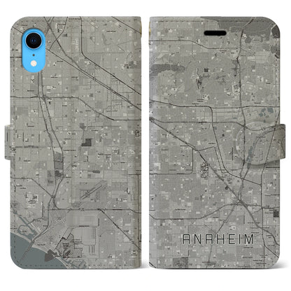 【アナハイム（アメリカ）】地図柄iPhoneケース（手帳タイプ）モノトーン・iPhone XR 用