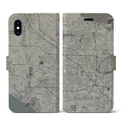【アナハイム（アメリカ）】地図柄iPhoneケース（手帳タイプ）モノトーン・iPhone XS / X 用