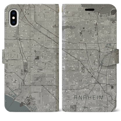 【アナハイム（アメリカ）】地図柄iPhoneケース（手帳タイプ）モノトーン・iPhone XS Max 用