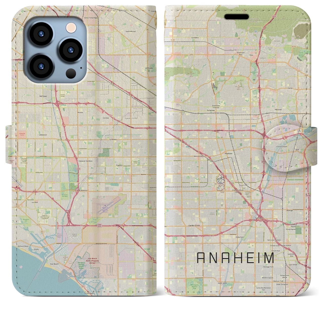 【アナハイム（アメリカ）】地図柄iPhoneケース（手帳タイプ）