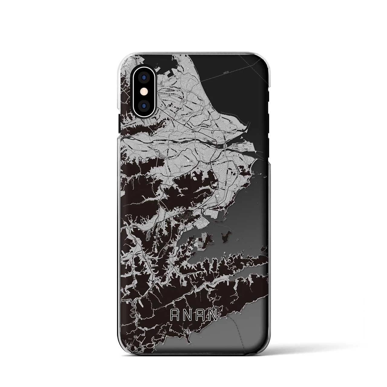 【阿南（徳島県）】地図柄iPhoneケース（クリアタイプ）モノトーン・iPhone XS / X 用