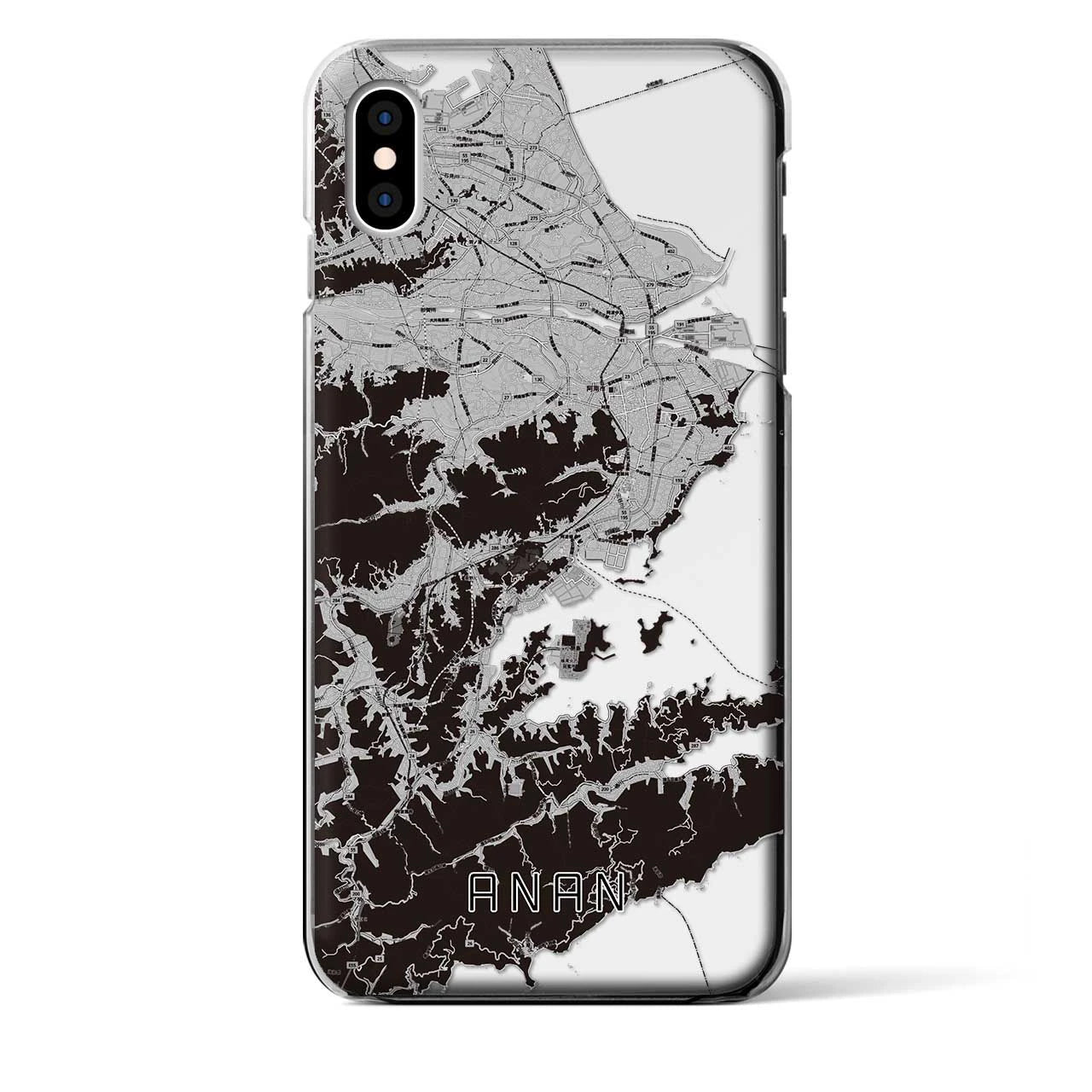 【阿南（徳島県）】地図柄iPhoneケース（クリアタイプ）モノトーン・iPhone XS Max 用