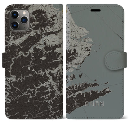 【阿南（徳島県）】地図柄iPhoneケース（手帳タイプ）モノトーン・iPhone 11 Pro Max 用