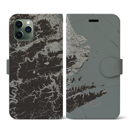 【阿南（徳島県）】地図柄iPhoneケース（手帳タイプ）モノトーン・iPhone 11 Pro 用