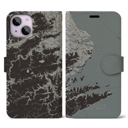 【阿南（徳島県）】地図柄iPhoneケース（手帳タイプ）モノトーン・iPhone 14 用