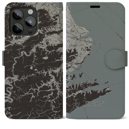 【阿南（徳島県）】地図柄iPhoneケース（手帳タイプ）モノトーン・iPhone 15 Pro Max 用