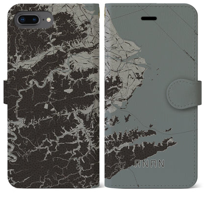 【阿南（徳島県）】地図柄iPhoneケース（手帳タイプ）モノトーン・iPhone 8Plus /7Plus / 6sPlus / 6Plus 用