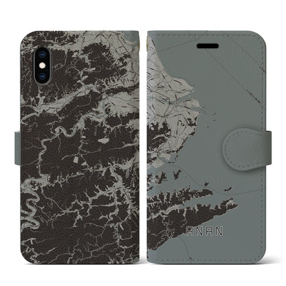 【阿南（徳島県）】地図柄iPhoneケース（手帳タイプ）モノトーン・iPhone XS / X 用