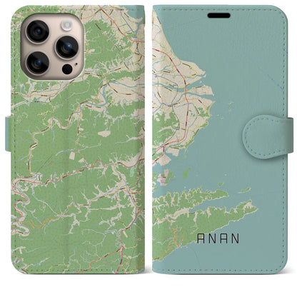 【阿南（徳島県）】地図柄iPhoneケース（手帳タイプ）ナチュラル・iPhone 16 Plus 用