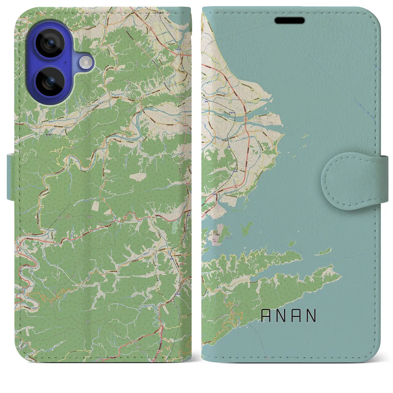 【阿南（徳島県）】地図柄iPhoneケース（手帳タイプ）ナチュラル・iPhone 16 Pro Max 用