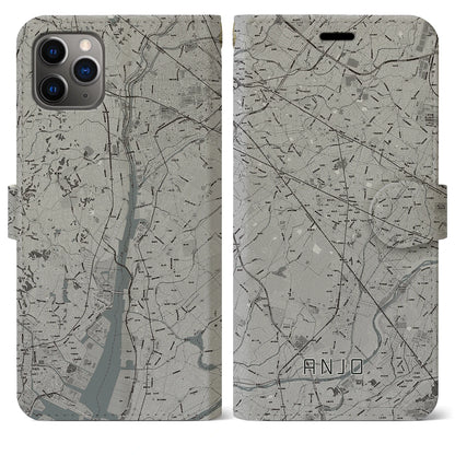 【安城（愛知県）】地図柄iPhoneケース（手帳タイプ）モノトーン・iPhone 11 Pro Max 用