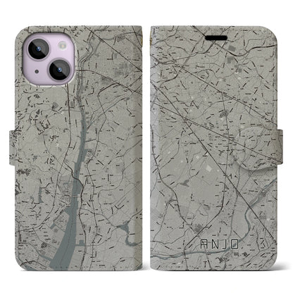 【安城（愛知県）】地図柄iPhoneケース（手帳タイプ）モノトーン・iPhone 14 用