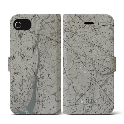 【安城（愛知県）】地図柄iPhoneケース（手帳タイプ）モノトーン・iPhone SE（第3 / 第2世代） / 8 / 7 / 6s / 6 用