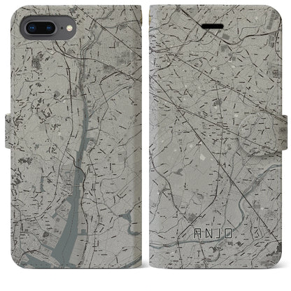 【安城（愛知県）】地図柄iPhoneケース（手帳タイプ）モノトーン・iPhone 8Plus /7Plus / 6sPlus / 6Plus 用