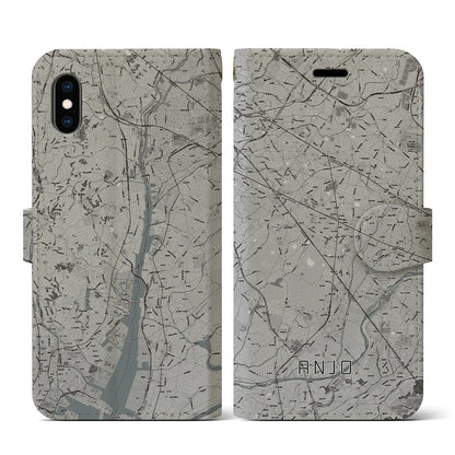 【安城（愛知県）】地図柄iPhoneケース（手帳タイプ）モノトーン・iPhone XS / X 用