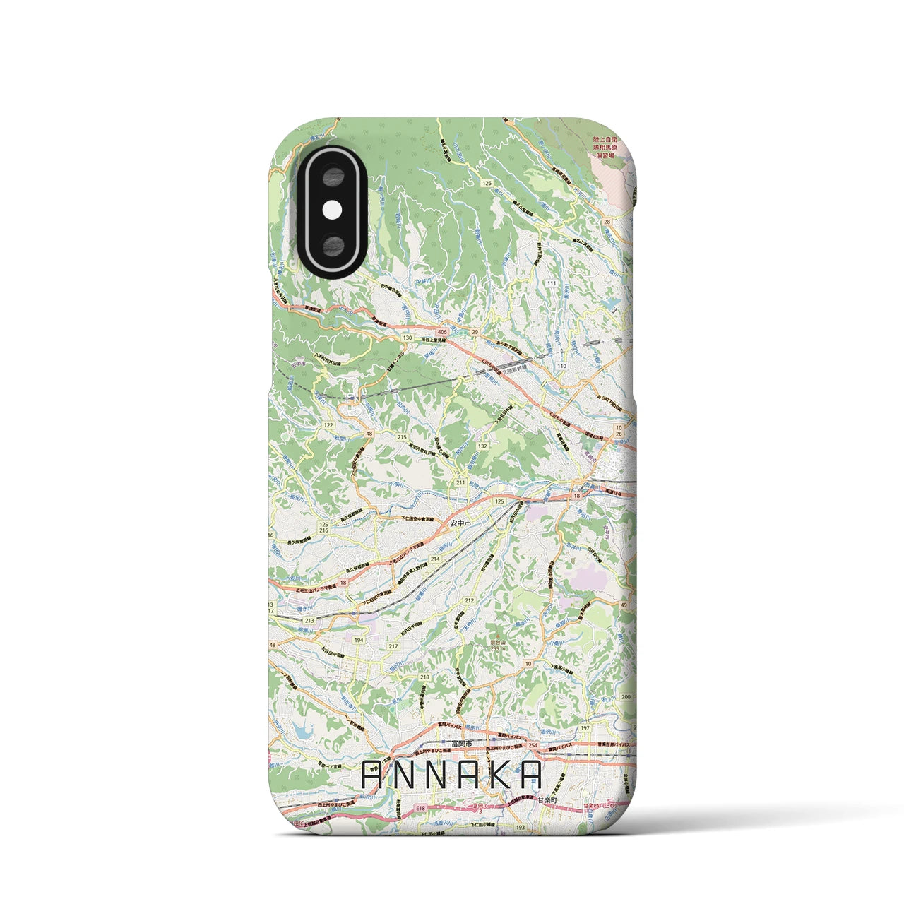 【安中（群馬県）】地図柄iPhoneケース（バックカバータイプ）ナチュラル・iPhone XS / X 用