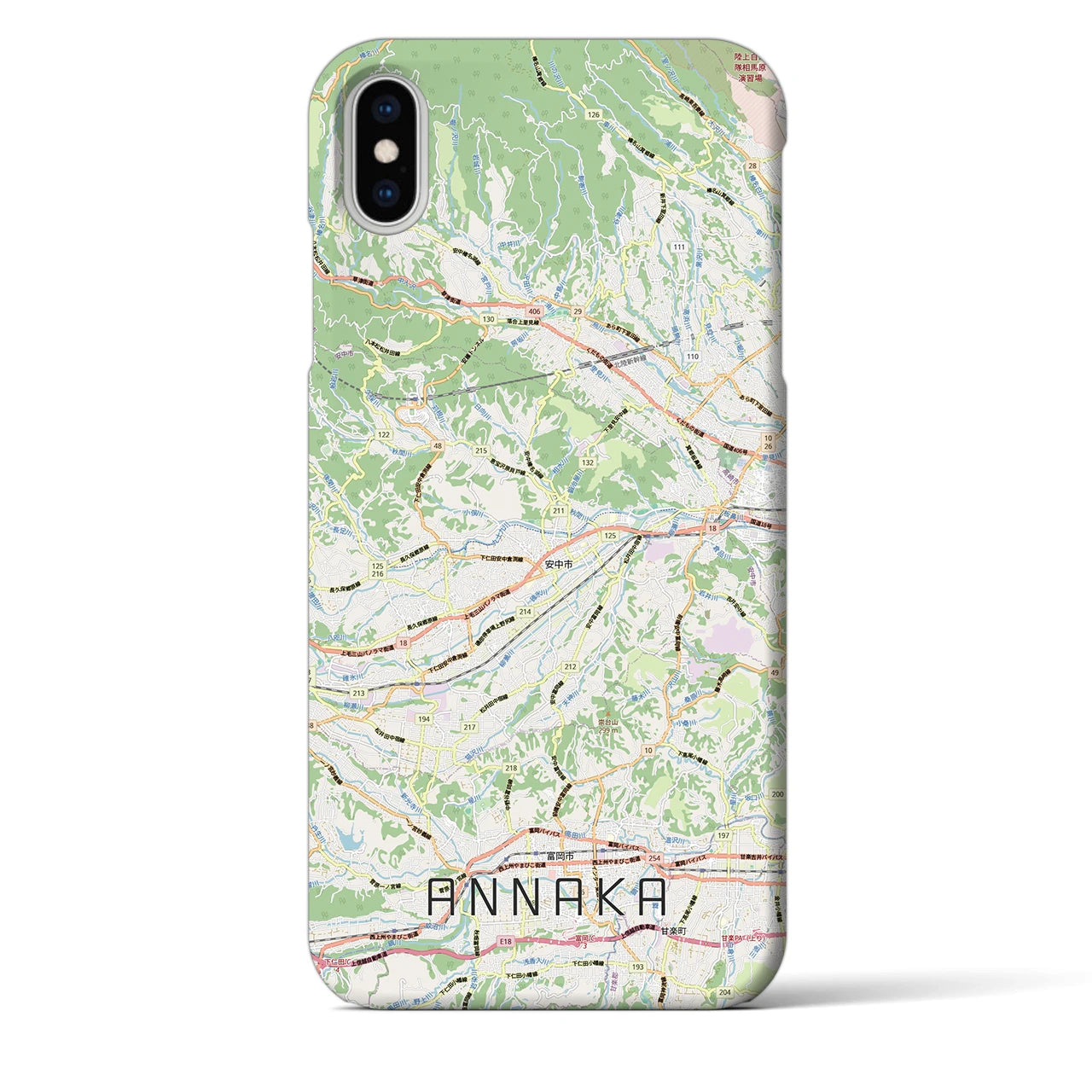 【安中（群馬県）】地図柄iPhoneケース（バックカバータイプ）ナチュラル・iPhone XS Max 用