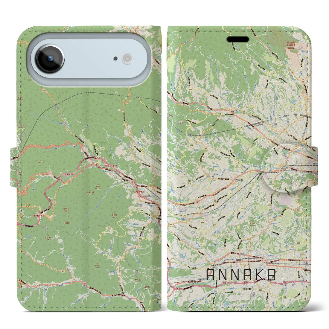 【安中(群馬県)】地図柄iPhoneケース(手帳タイプ)モノトーン・iPhone 17 Pro Max 用