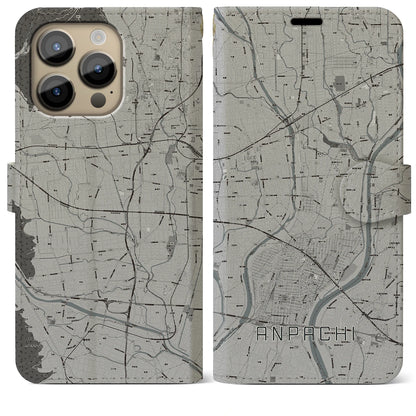 【安八（岐阜県）】地図柄iPhoneケース（手帳タイプ）モノトーン・iPhone 14 Pro Max 用