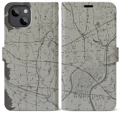 【安八（岐阜県）】地図柄iPhoneケース（手帳タイプ）モノトーン・iPhone 14 Plus 用