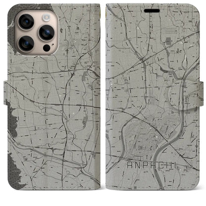 【安八（岐阜県）】地図柄iPhoneケース（手帳タイプ）モノトーン・iPhone 16 Plus 用
