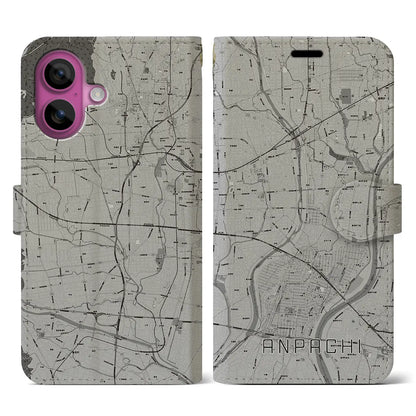 【安八（岐阜県）】地図柄iPhoneケース（手帳タイプ）モノトーン・iPhone 16 Pro 用