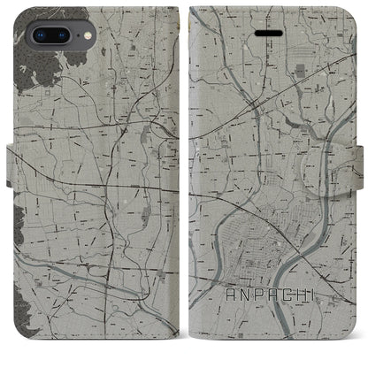 【安八（岐阜県）】地図柄iPhoneケース（手帳タイプ）モノトーン・iPhone 8Plus /7Plus / 6sPlus / 6Plus 用