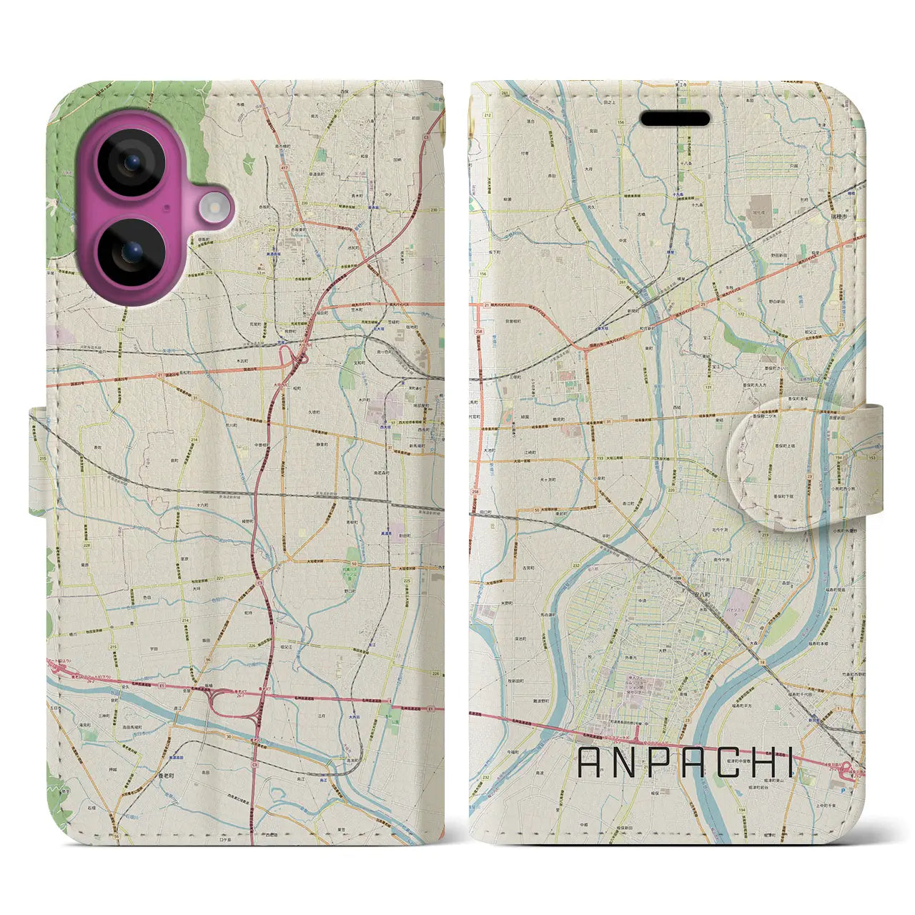 【安八（岐阜県）】地図柄iPhoneケース（手帳タイプ）