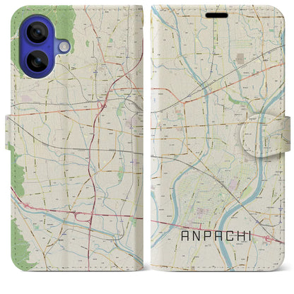 【安八（岐阜県）】地図柄iPhoneケース（手帳タイプ）ナチュラル・iPhone 16 Pro Max 用