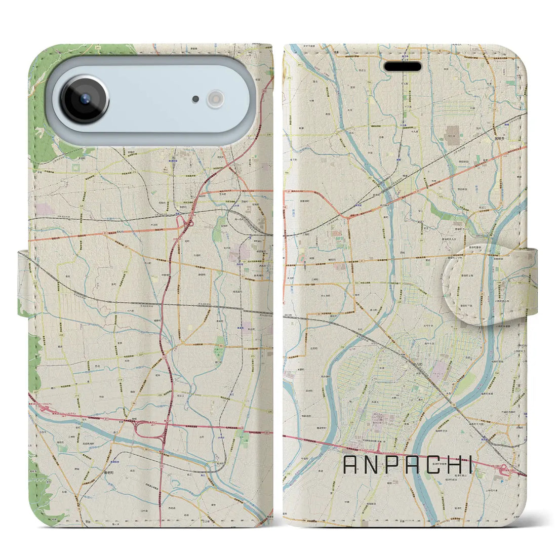 【安八(岐阜県)】地図柄iPhoneケース(手帳タイプ)モノトーン・iPhone 17 Pro Max 用