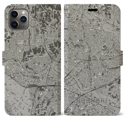 【青葉台（神奈川県）】地図柄iPhoneケース（手帳タイプ）モノトーン・iPhone 11 Pro Max 用