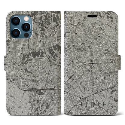 【青葉台（神奈川県）】地図柄iPhoneケース（手帳タイプ）モノトーン・iPhone 12 / 12 Pro 用