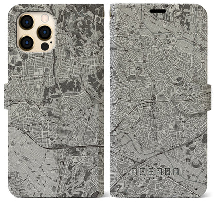 【青葉台（神奈川県）】地図柄iPhoneケース（手帳タイプ）モノトーン・iPhone 12 Pro Max 用