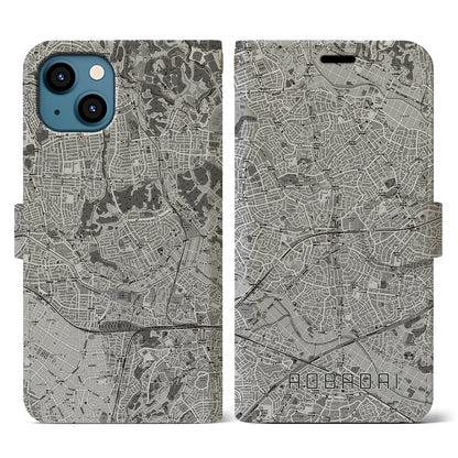 【青葉台（神奈川県）】地図柄iPhoneケース（手帳タイプ）モノトーン・iPhone 13 用