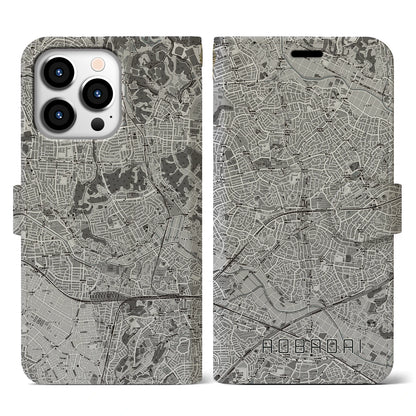 【青葉台（神奈川県）】地図柄iPhoneケース（手帳タイプ）モノトーン・iPhone 13 Pro 用