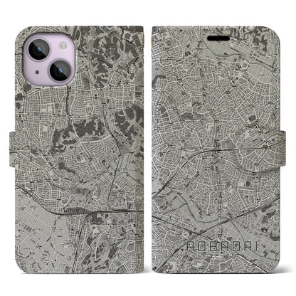 【青葉台（神奈川県）】地図柄iPhoneケース（手帳タイプ）モノトーン・iPhone 14 用