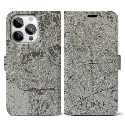 【青葉台（神奈川県）】地図柄iPhoneケース（手帳タイプ）モノトーン・iPhone 14 Pro 用