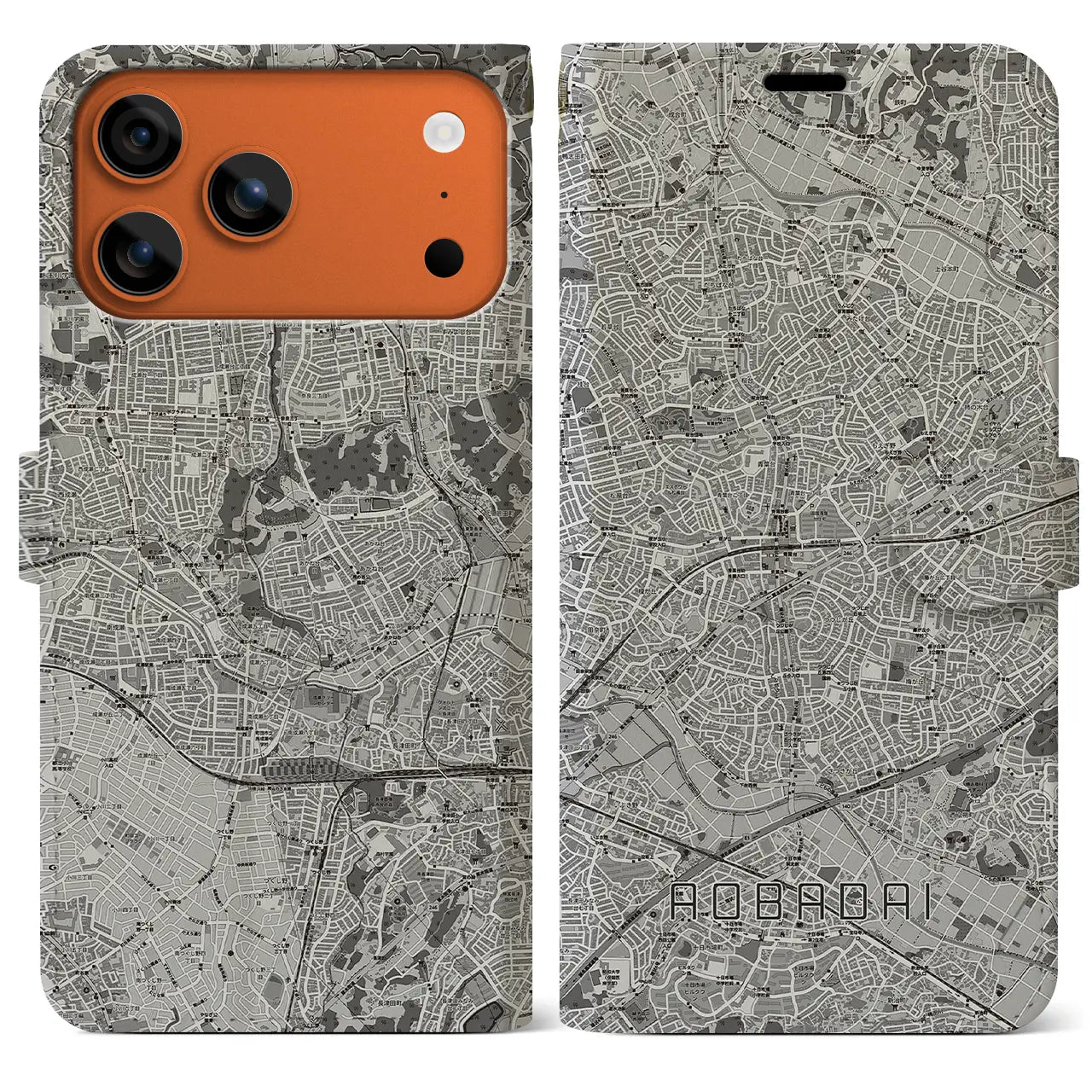 【青葉台（神奈川県）】地図柄iPhoneケース（手帳タイプ）