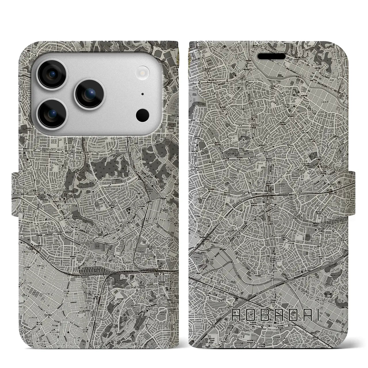 【青葉台（神奈川県）】地図柄iPhoneケース（手帳タイプ）