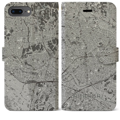 【青葉台（神奈川県）】地図柄iPhoneケース（手帳タイプ）モノトーン・iPhone 8Plus /7Plus / 6sPlus / 6Plus 用