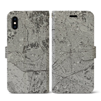 【青葉台（神奈川県）】地図柄iPhoneケース（手帳タイプ）モノトーン・iPhone XS / X 用