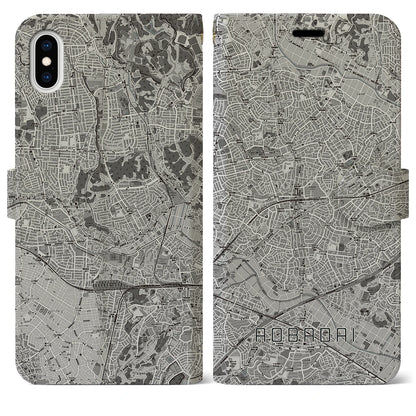 【青葉台（神奈川県）】地図柄iPhoneケース（手帳タイプ）モノトーン・iPhone XS Max 用