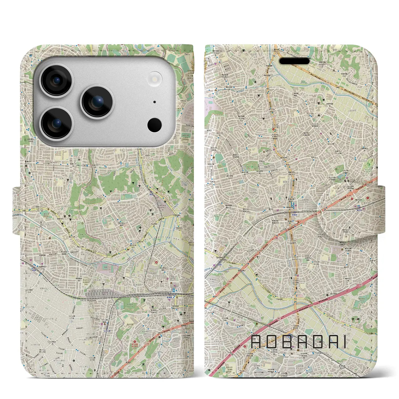 【青葉台（神奈川県）】地図柄iPhoneケース（手帳タイプ）