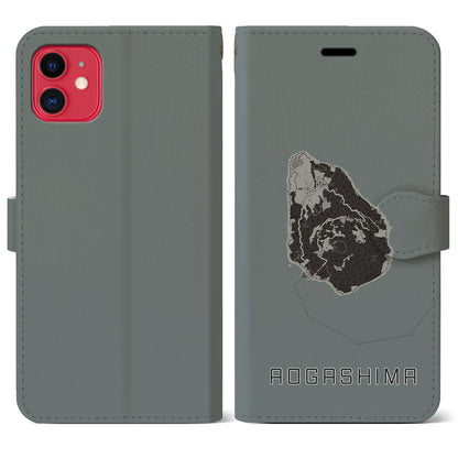 【青ヶ島（東京都）】地図柄iPhoneケース（手帳タイプ）モノトーン・iPhone 11 用